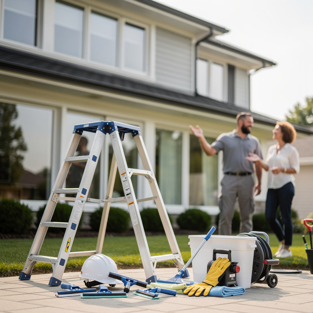 Window Cleaning Plus professional technician providing expert window and gutter cleaning services in Des Plaines, IL