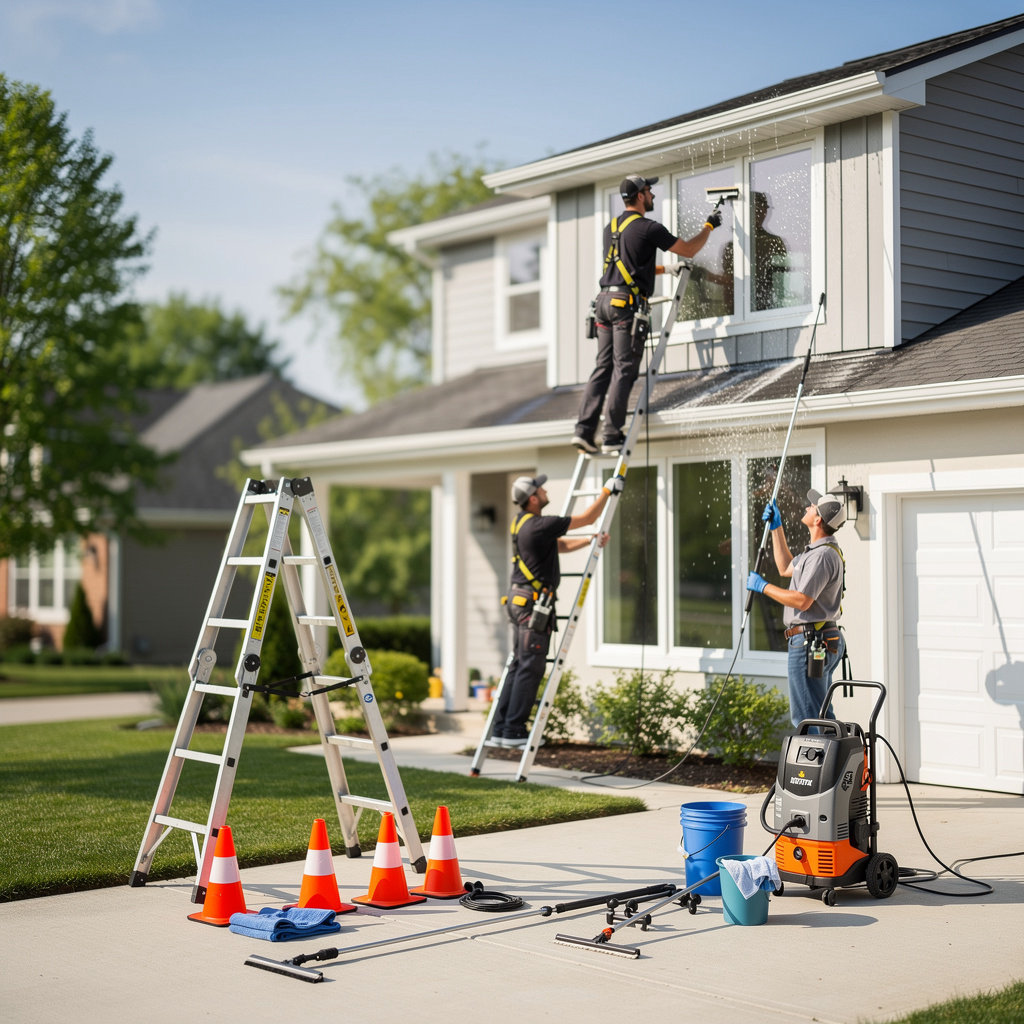 Window Cleaning Plus professional technician providing reliable window and gutter cleaning service in Des Plaines, IL